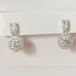 Moissanite Halo Drop Earrings 0.5 Carat VVS1 New in Box w/authenticity certif